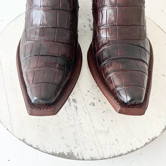 Rod Patrick Womens Brown Loafers 8.5 Caiman Leather Western Boots Slip On Shoes - Picture 6 of 11